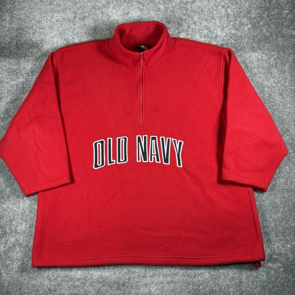 Vintage Old Navy Pullover Men's XXL Red Fleece Logo 1/4 Zip Y2K